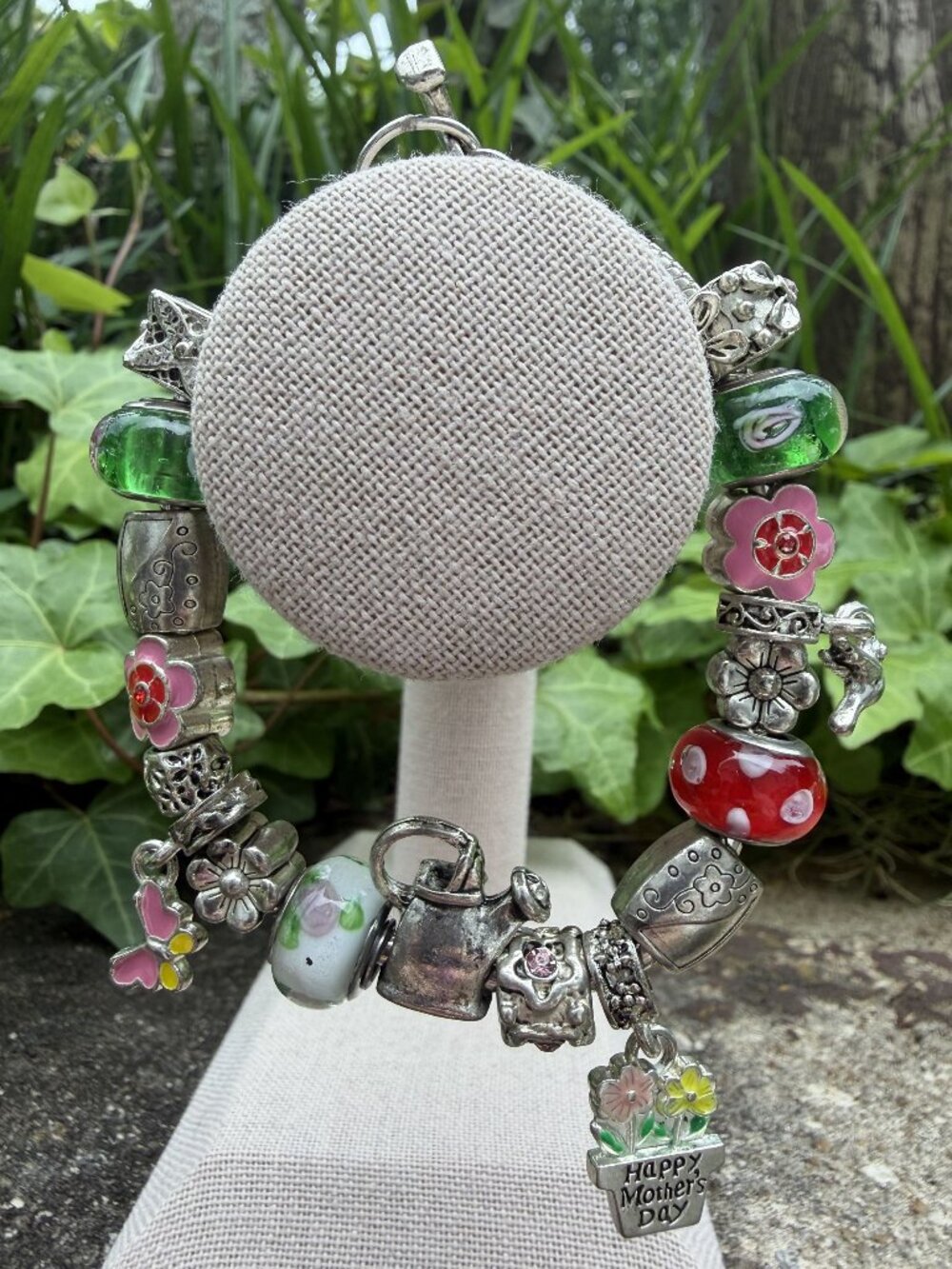 May Birthday Charm Bracelet 8" Floral Willabee and Ward Danbury Mint Silvertone